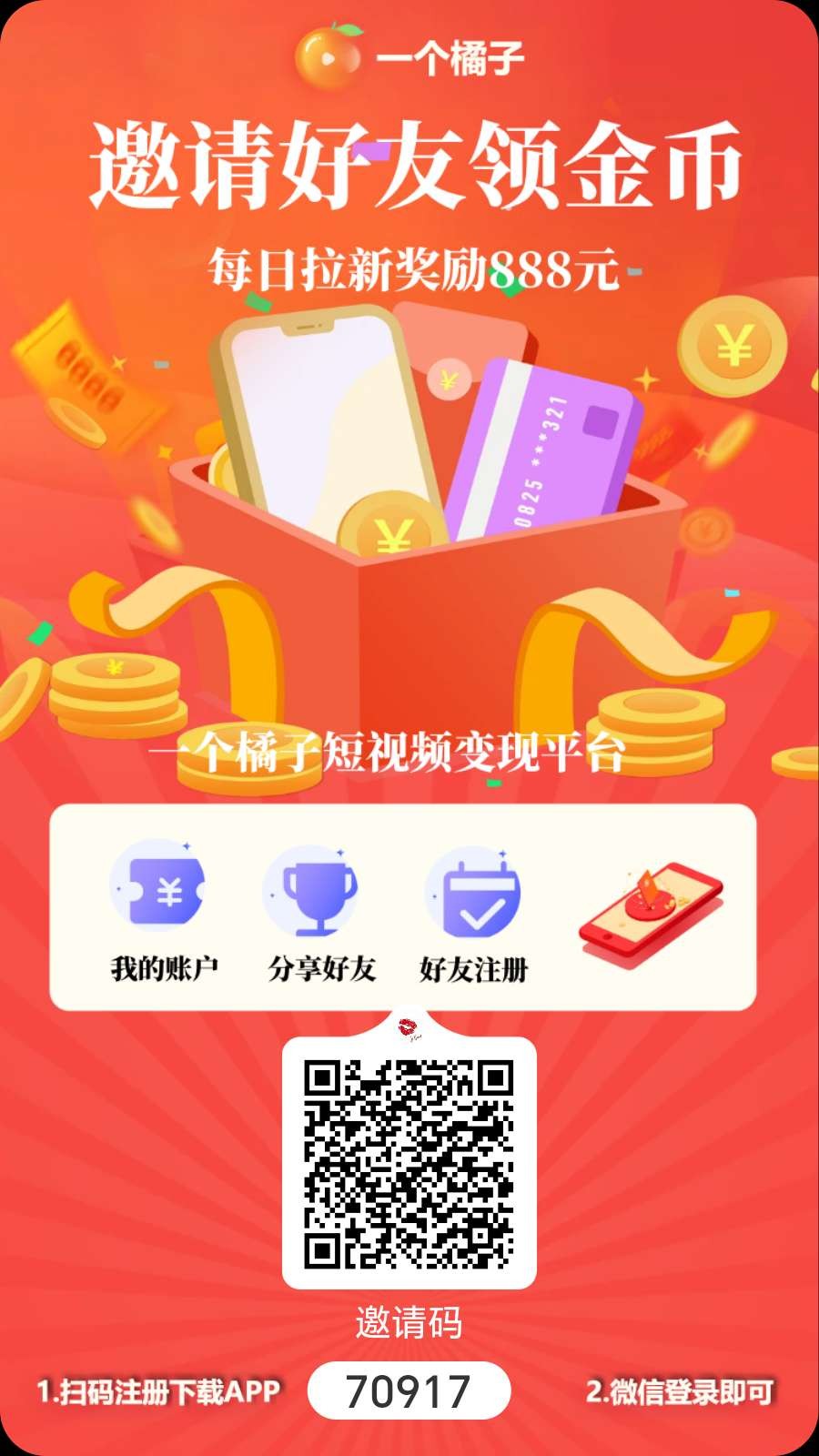首码，一个橘子，看广告赚钱，自动滑落团队