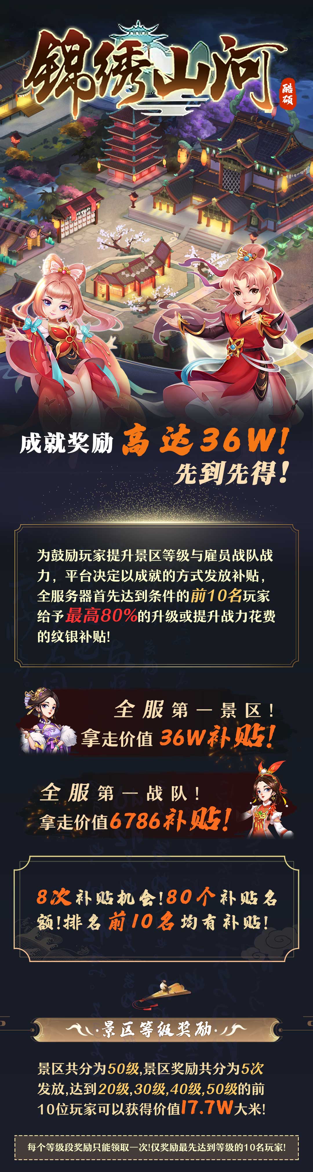【锦绣山河】上线在即！！超高成就奖励高达36W！！先到先得！！
