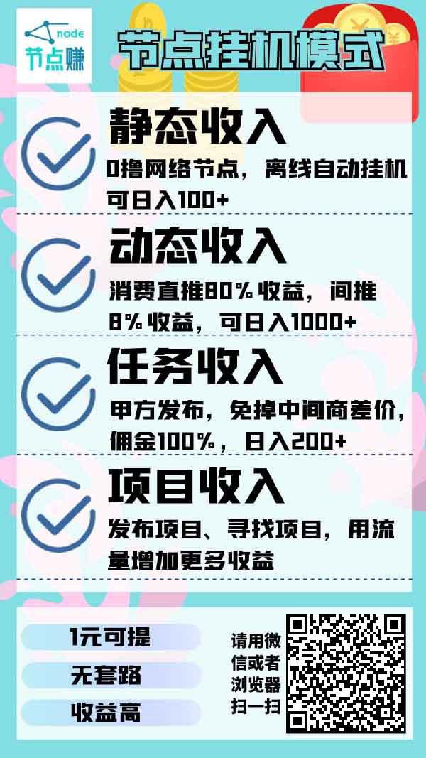 首发–节点赚 每天签到领节点，超强人脉，日活量过万，免费发布项目，效果很好！ 空间查看！空间查看！